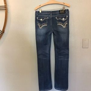 Twelve K Blue Bedazzled Embroidered Bootcut Jeans Low Rise Flap Pocket 9Jrs
